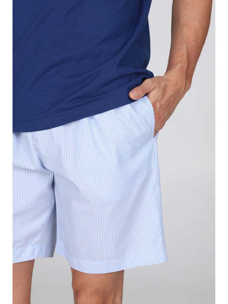 Pigiama corto serafino in popeline e jersey bluette, per un comfort contemporaneo Julipet
