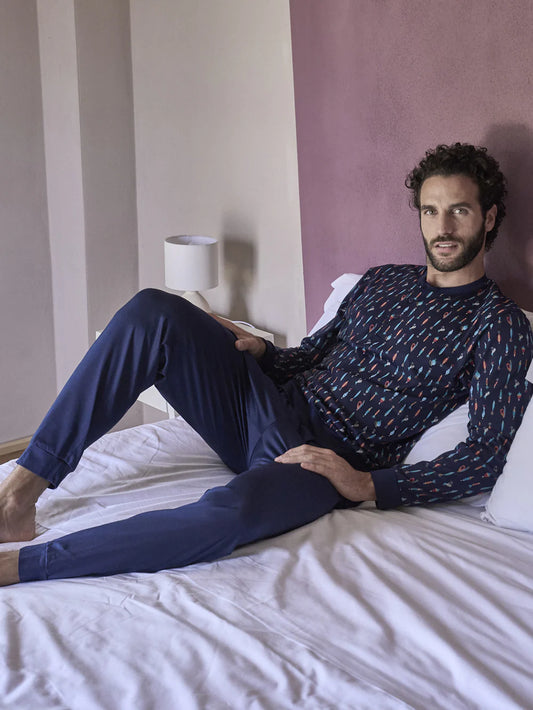 Pigiama luxury jersey con maglia serafino in fantasia Julipet