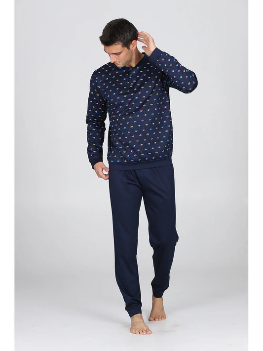 Pigiama luxury jersey con maglia serafino in fantasia pesci Julipet