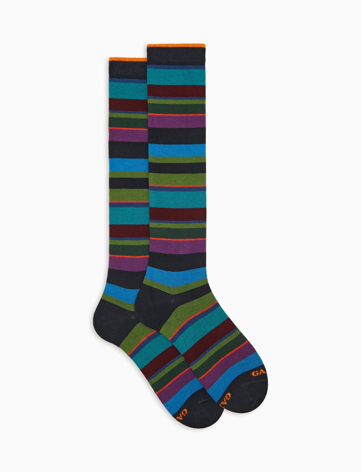 Calze lunghe uomo cotone caldo blu righe multicolor