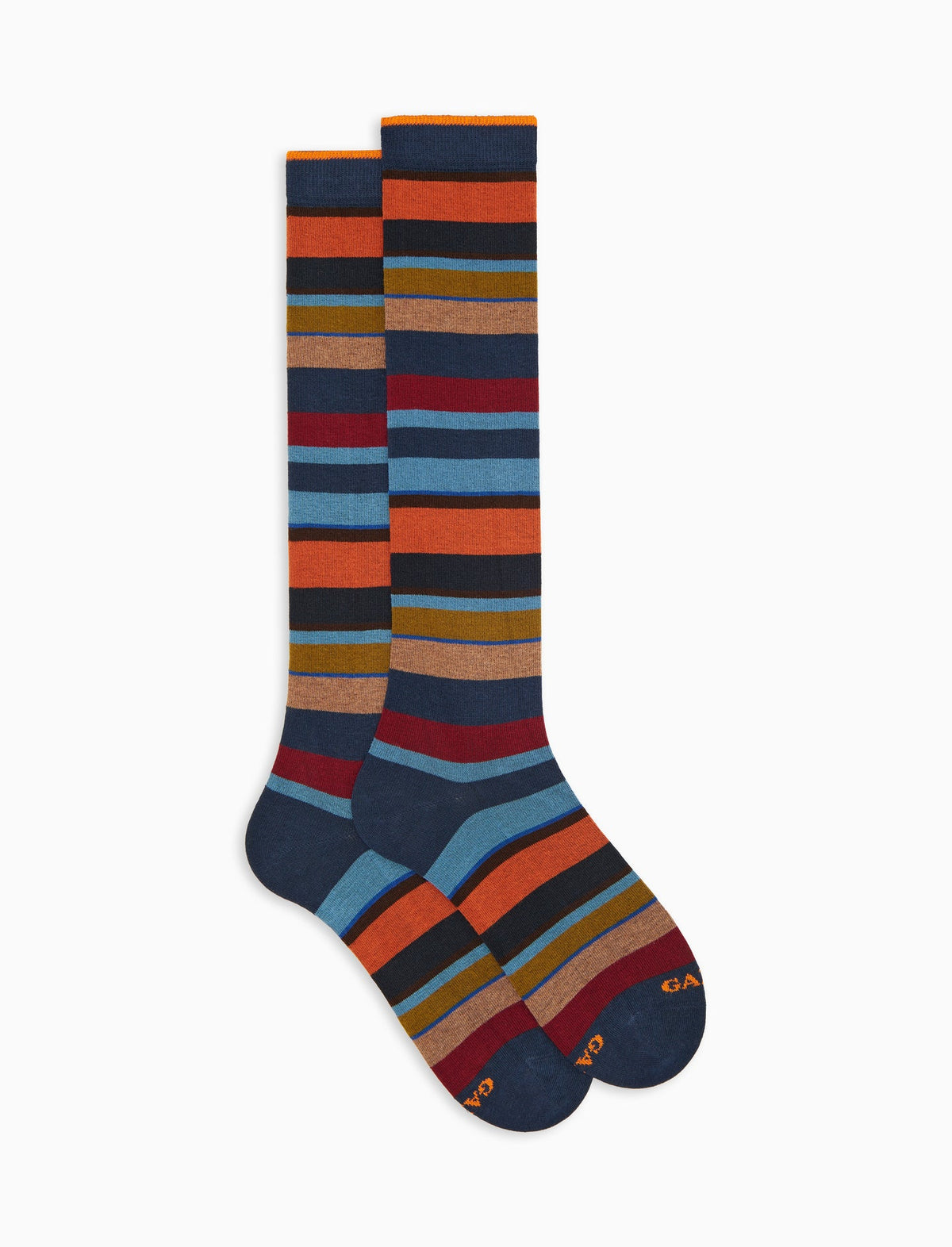 Calze lunghe uomo cotone caldo blu righe multicolor